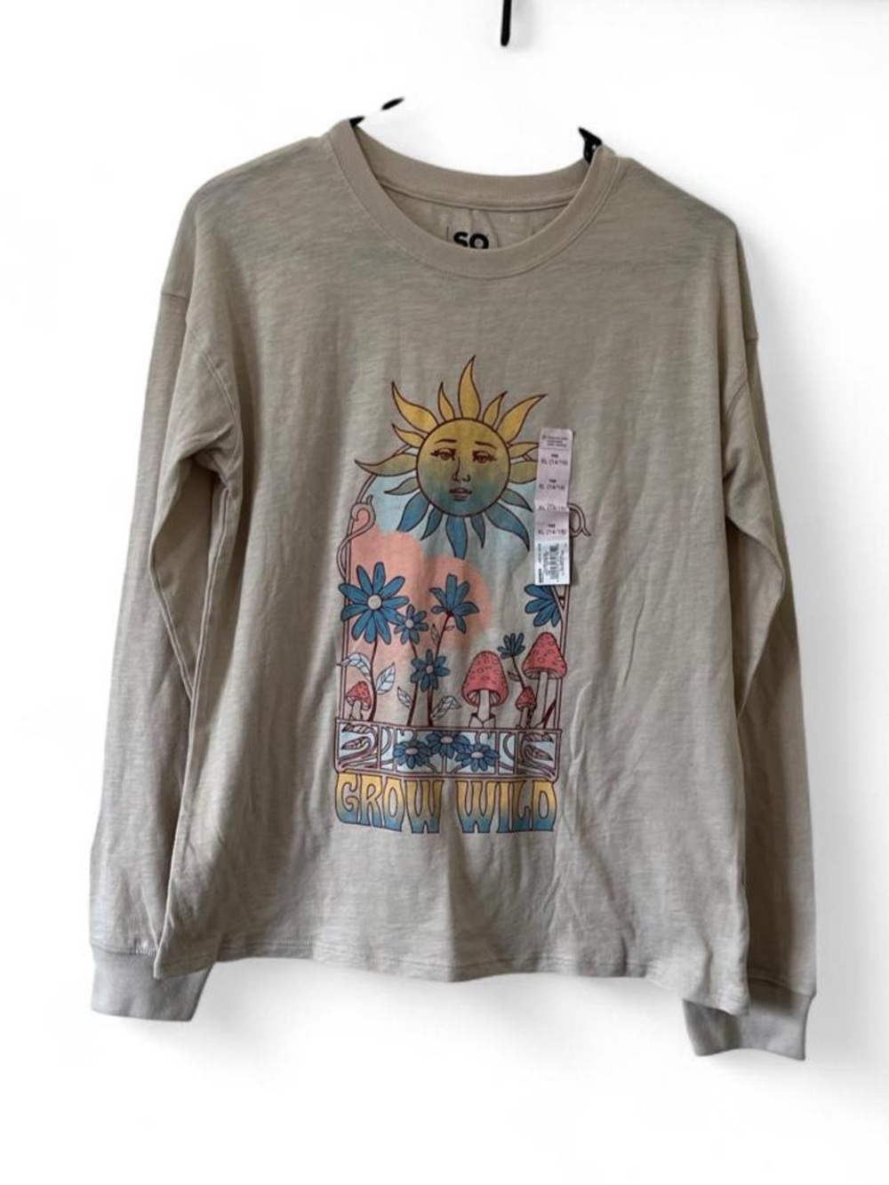 Girls XL Long Sleeve Grow Wild Celestial Sun Mushroom Graphic Long Sleeve Tshirt